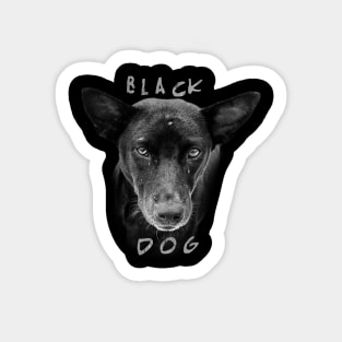 Lonely Black Dog looking for a friend, on pocket area T-Shirt Sticker